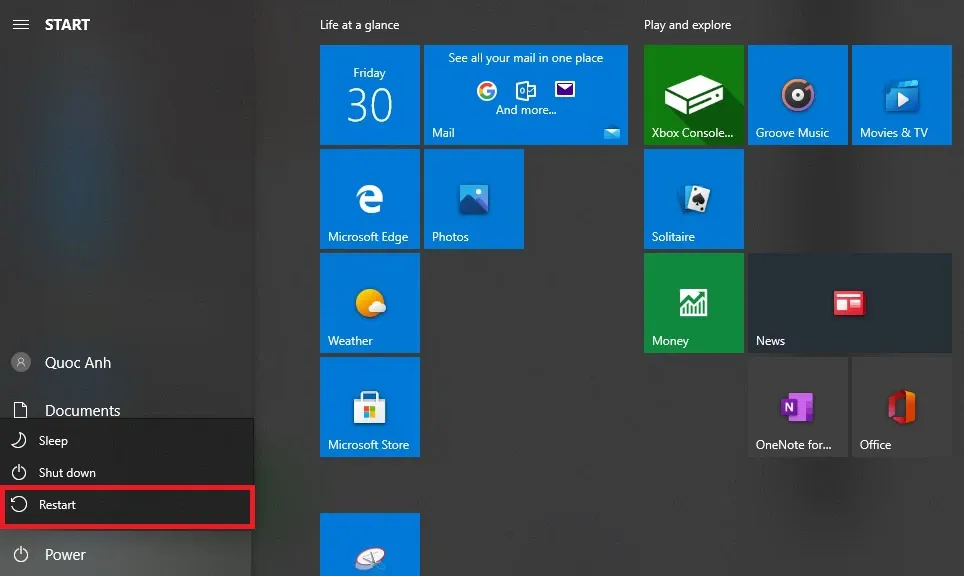 Khởi động lại máy tính