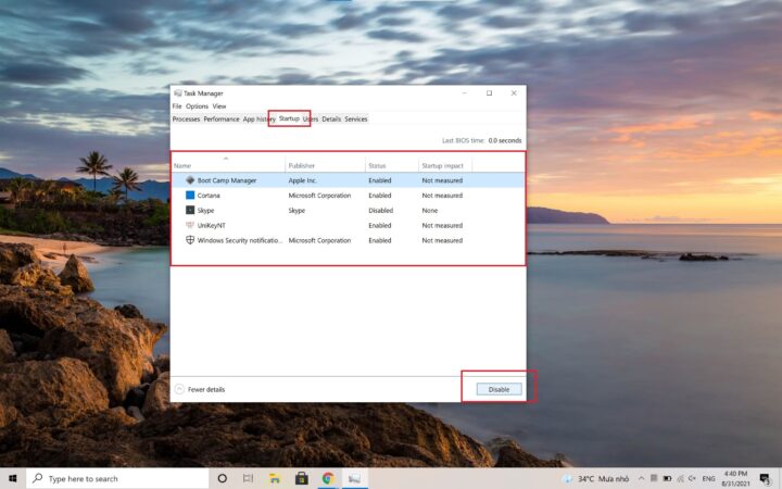 Vô hiệu hóa ứng dụng không cần thiết trong Task Manager để tăng tốc khởi động máy tính Windows 10