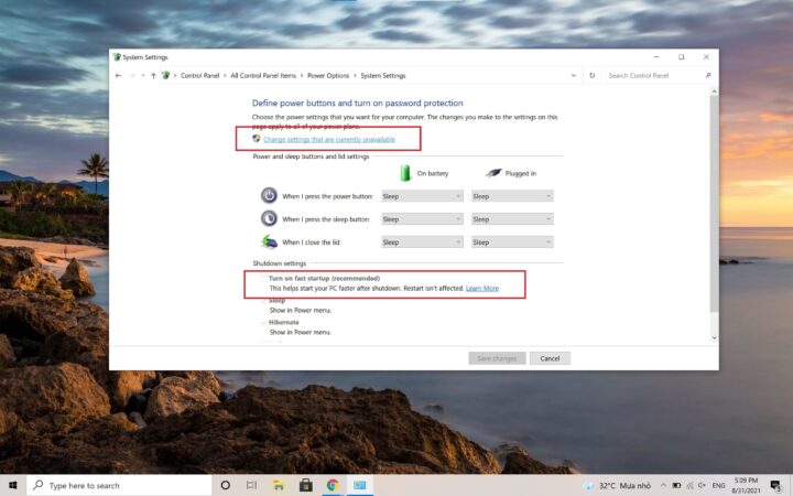 Kích hoạt chế độ Fast Startup được khuyến nghị để tăng tốc độ mở máy tính Windows 10