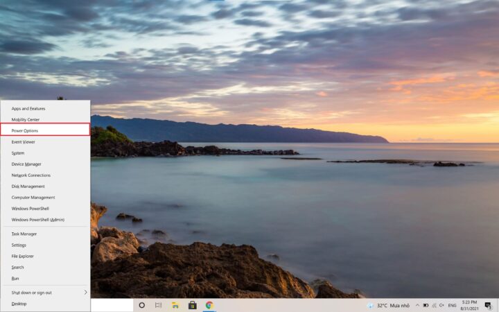 Truy cập Power Options từ menu Start để tùy chỉnh cài đặt khởi động nhanh trên Windows 10