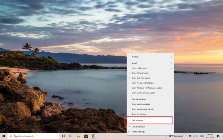 Mở Task Manager để quản lý các ứng dụng khởi động cùng Windows 10