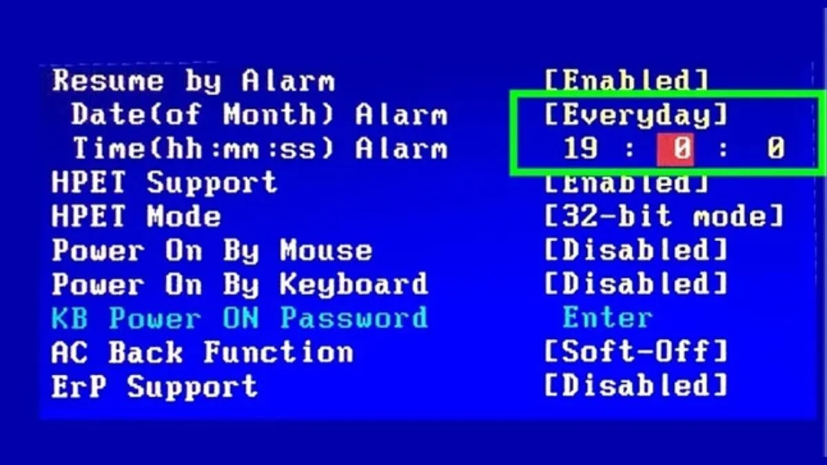 Cài đặt chính xác thời gian và ngày hẹn giờ mở máy tính Win 10 trong giao diện BIOS