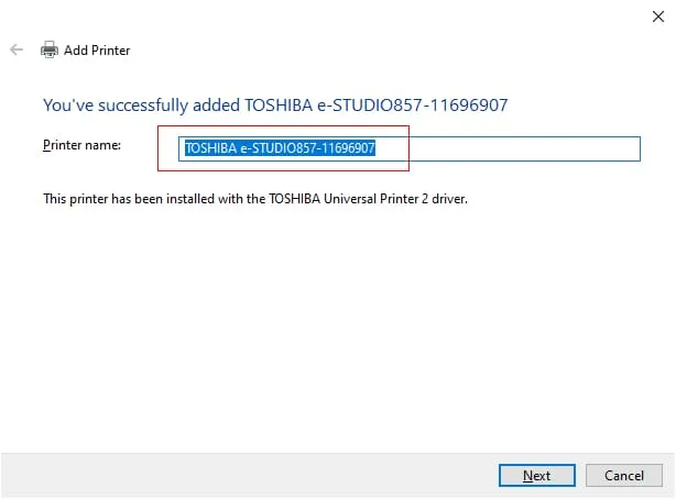 Hoàn tất cài đặt driver và đặt tên cho máy photocopy Toshiba 723