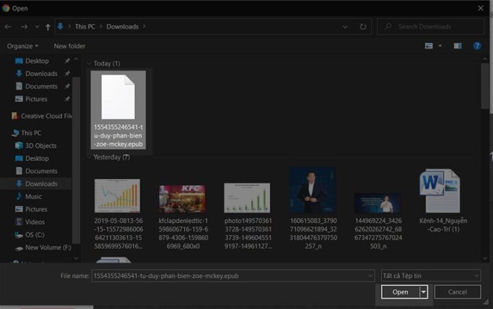Chọn file EPUB để chuyển đổi trên Convertio