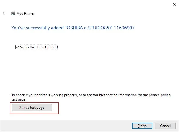 In trang thử để kiểm tra driver máy photocopy Toshiba 723 đã cài đặt