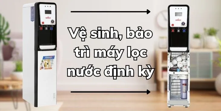 Một máy lọc nước đang được kỹ thuật viên kiểm tra và bảo trì định kỳ