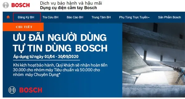 Truy cập website đăng ký bảo hành Bosch