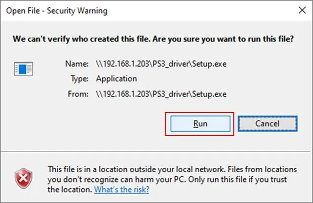 Xác nhận chạy file cài đặt driver cho máy photocopy Toshiba 723