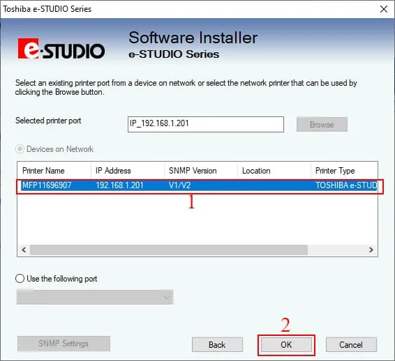 Xác nhận để máy tính tự động tìm máy photocopy Toshiba 723 trong mạng