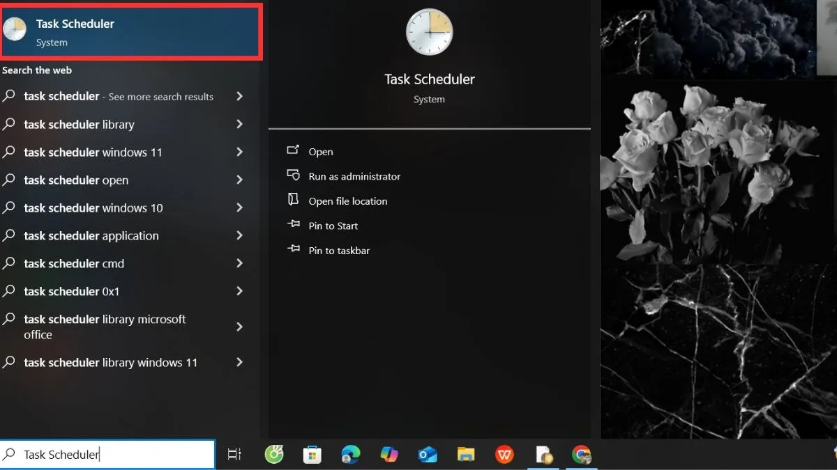 Mở công cụ Task Scheduler trên Windows 10 để lập lịch hẹn giờ mở máy tính
