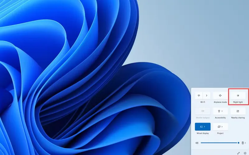 Cách chỉnh chế độ bảo vệ mắt trên máy tính Windows 11 qua trung tâm hành động