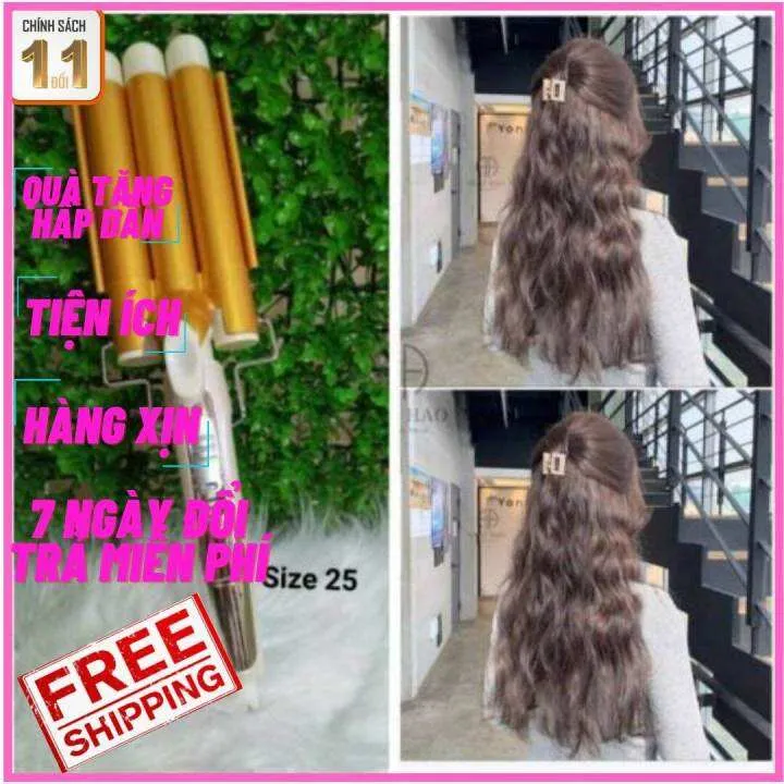 Mái tóc xoăn gợn sóng quyến rũ tạo bởi máy uốn tóc