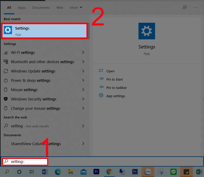 Mở Cài đặt trên Windows