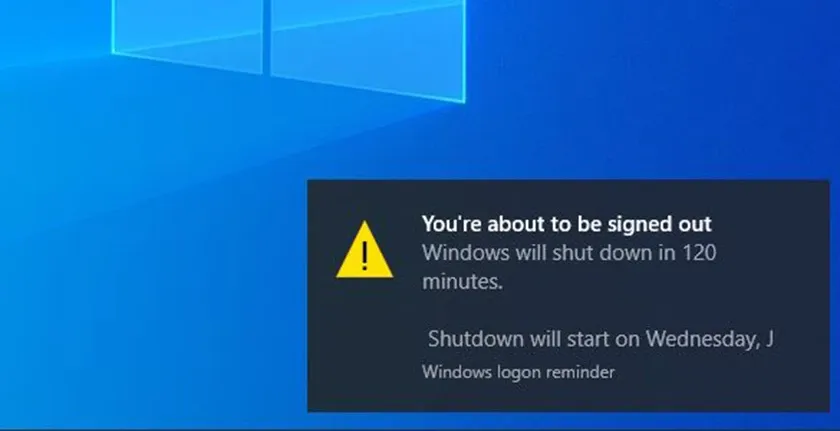 Thông báo xác nhận thời gian tự tắt máy tính sau khi nhập lệnh Run