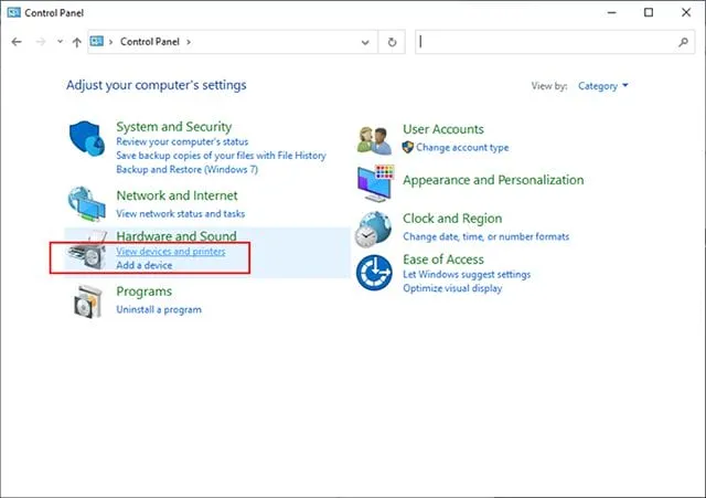 Vào Control Panel để kiểm tra cài đặt driver máy photocopy Toshiba 723