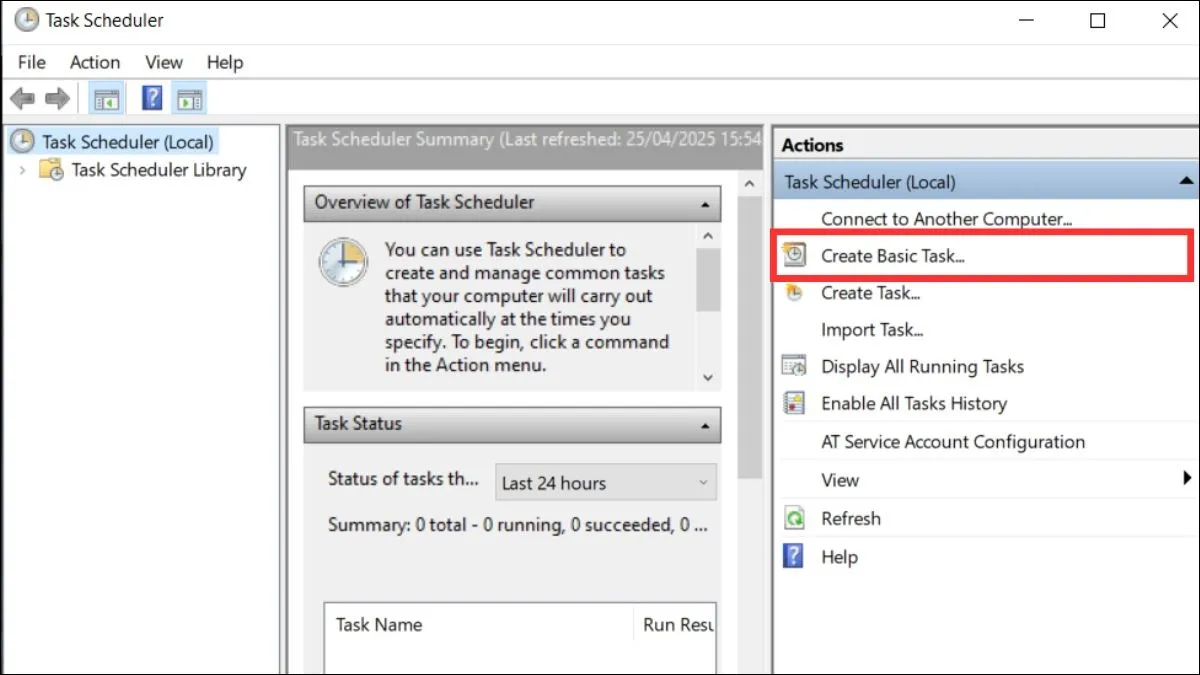 Các bước tạo tác vụ mới (Create Task) trong Task Scheduler cho việc hẹn giờ mở máy tính Win 10