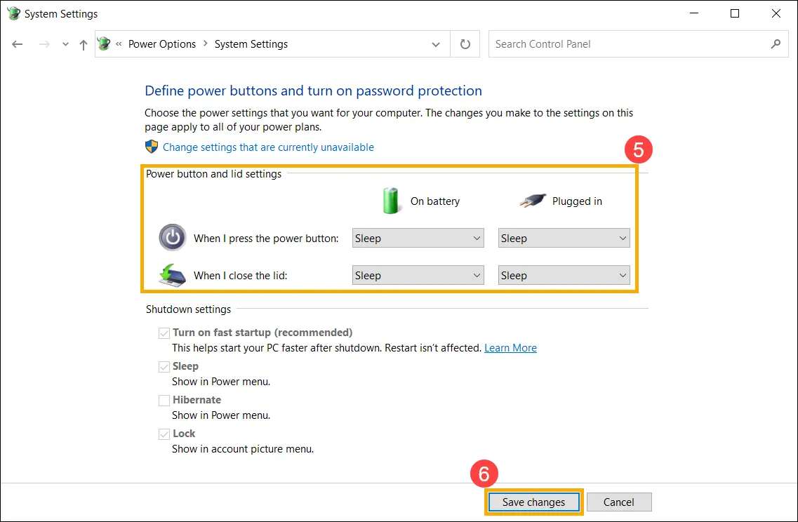 Lưu Thay Đổi Cài Đặt Hành Động Nút Nguồn Và Nắp Laptop Asus Trong Windows 10
