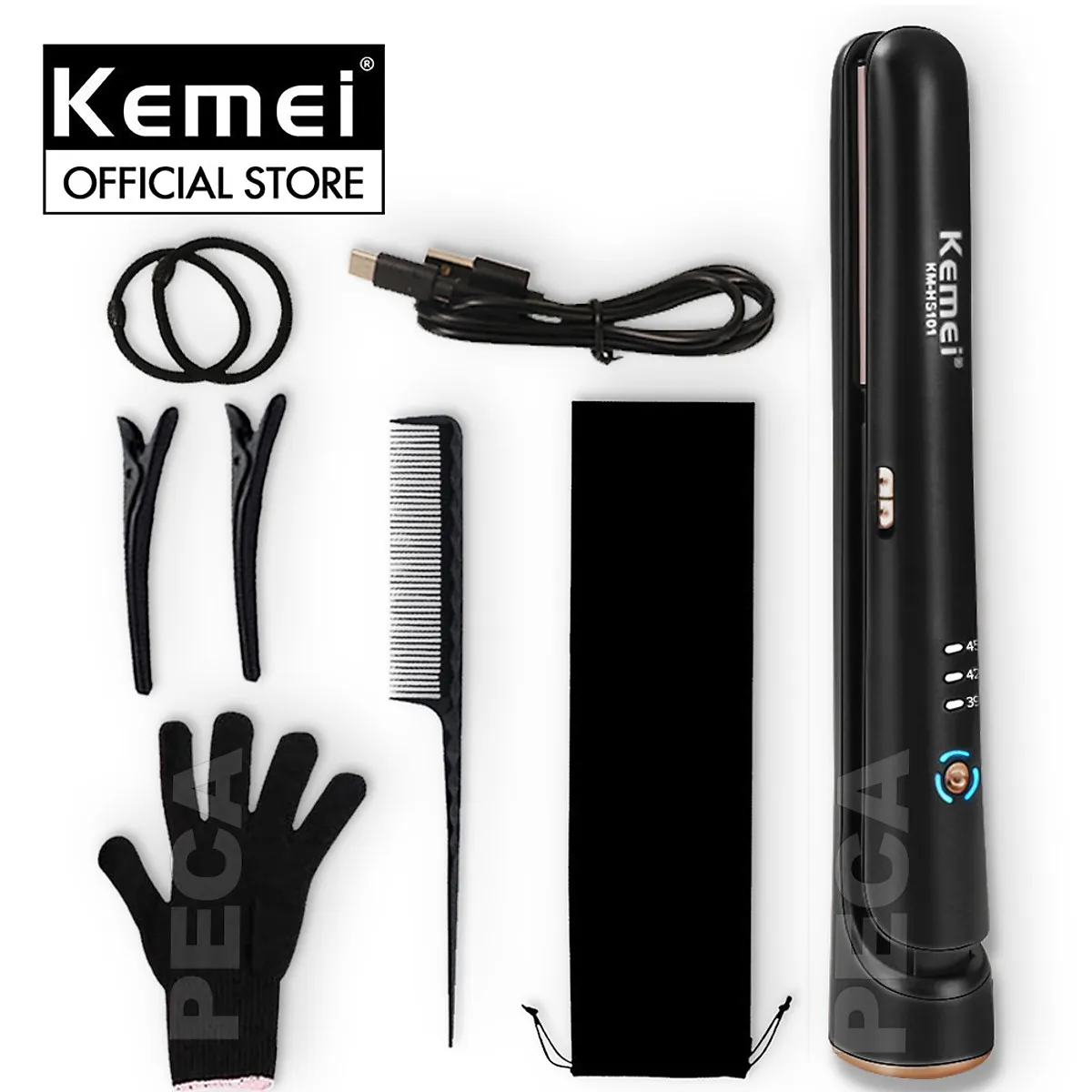 Máy duỗi tóc Kemei, cần lưu ý an toàn điện khi sử dụng.