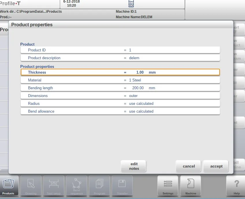 Giao diện thiết lập thông số sản phẩm trong chế độ Auto