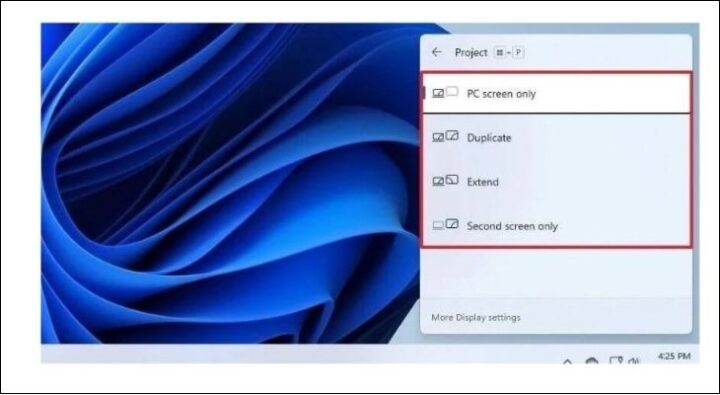 Để mở tùy chọn chế độ hiển thị, người dùng nhấn tổ hợp phím Windows + P