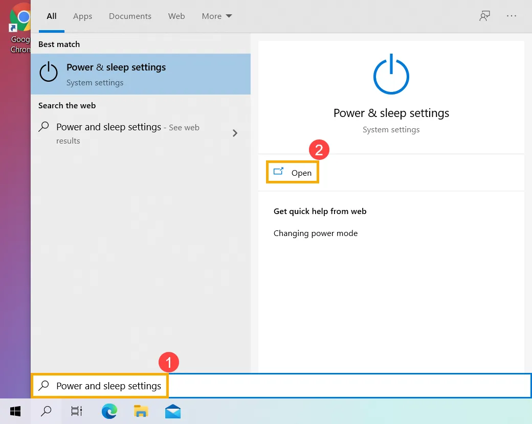 Tìm Kiếm Cài Đặt Nguồn Và Chế Độ Ngủ Trên Windows 10 Để Tùy Chỉnh Máy Tính Asus