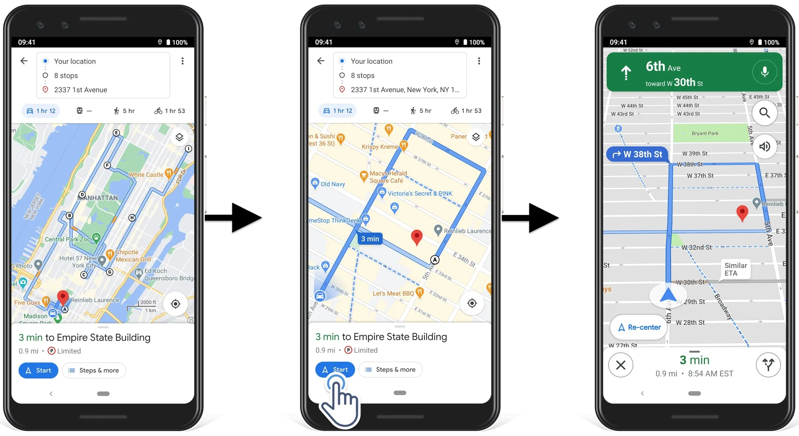 Bắt đầu điều hướng theo map chế độ xe máy trên Google