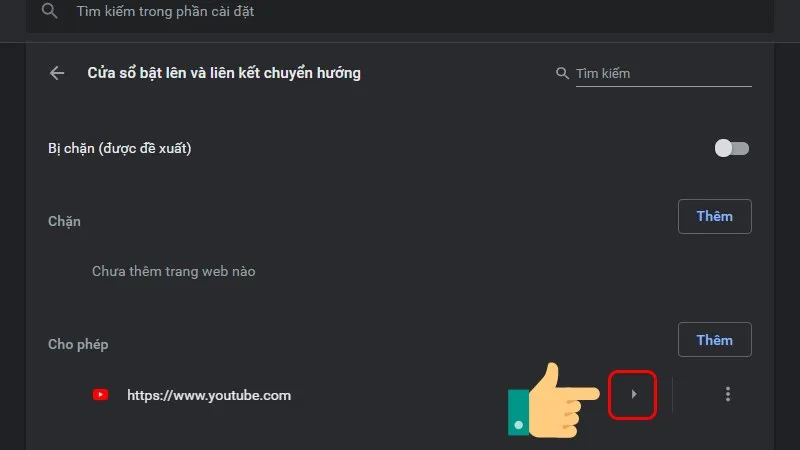 Để thay đổi quyền cho trang web, chọn dấu mũi tên trên Chrome