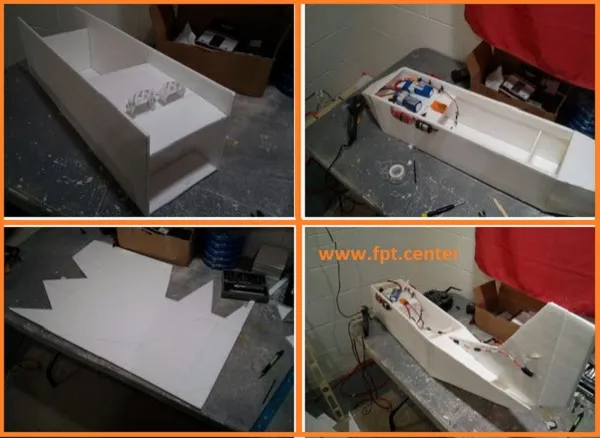 Lắp đặt các bộ phận điện tử như bộ thu, pin và servo vào thân máy bay