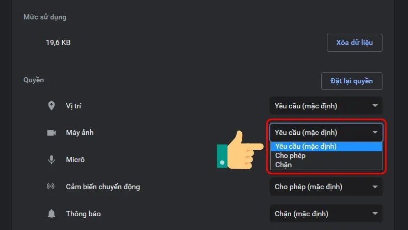 Xem các quyền Cho phép hoặc Chặn từ trang web cụ thể