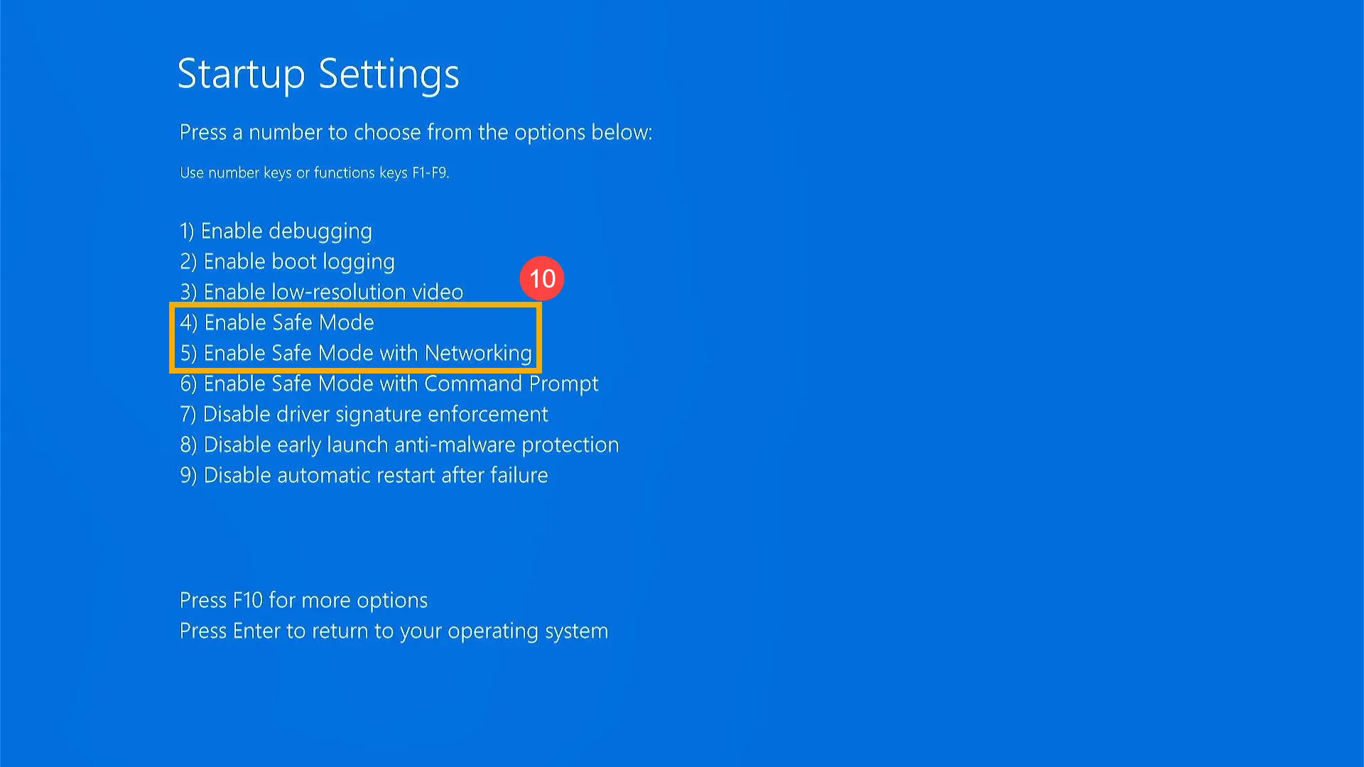 Nhấn phím số 4 để Enable Safe Mode hoặc phím số 5 cho Safe Mode with Networking trên máy Asus