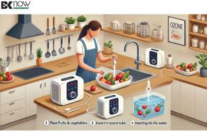 Rửa sạch rau củ quả dưới vòi nước sau khi sục ozone giúp loại bỏ hoàn toàn tạp chất.