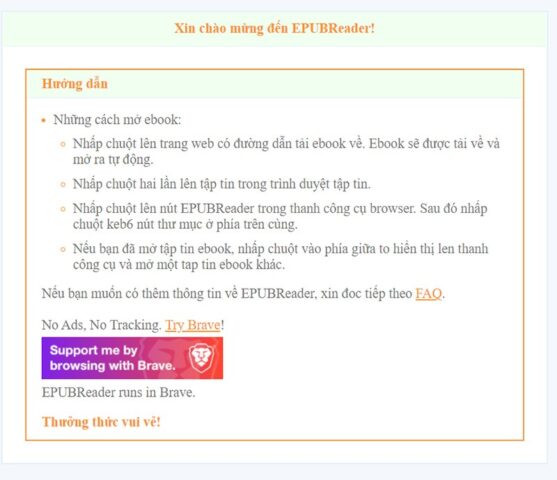 Giao diện hướng dẫn sử dụng tiện ích EPUBReader