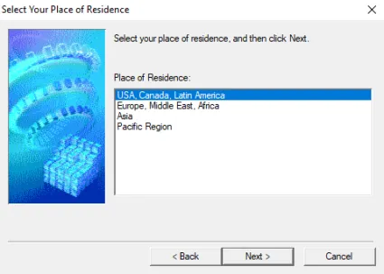 Lựa chọn khu vực quốc gia trong quá trình cài đặt driver Canon IP2770