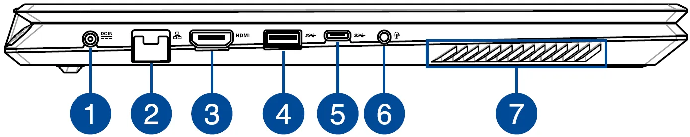 Các cổng kết nối đa dạng ở cạnh trái của máy tính xách tay ASUS