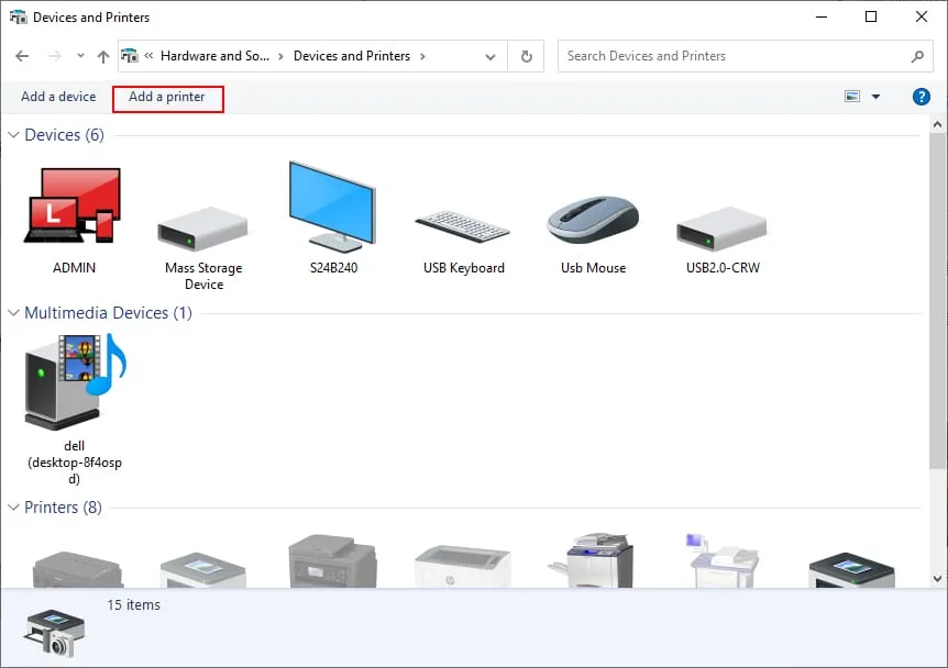 Nhấn Add a printer để bắt đầu quá trình cài đặt máy photocopy Toshiba 723