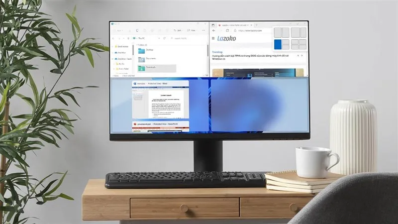 Người dùng đang sử dụng tính năng chia màn hình để làm việc với nhiều tab trên máy tính Windows 11