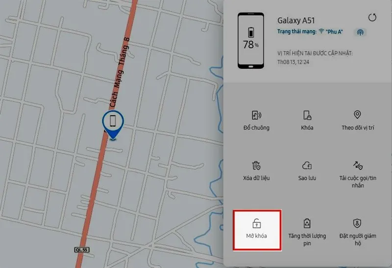 Tùy chọn &quot;Mở khóa&quot; trên trang Find My Mobile của Samsung giúp người dùng lấy lại quyền truy cập điện thoại.