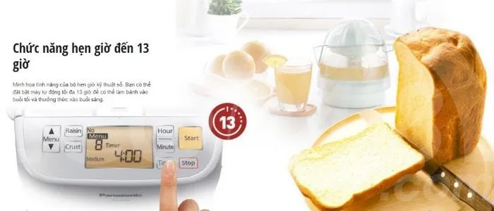 Chức năng hẹn giờ của máy làm bánh mì Panasonic giúp bạn có bánh tươi mỗi sáng