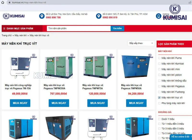 Kumisai Việt Nam bán máy nén khí trục vít chính hãng