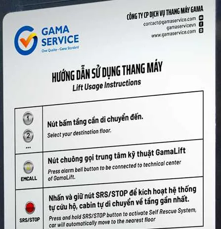 Bảng hướng dẫn cách sử dụng thang máy và các số liên hệ khẩn cấp trong cabin