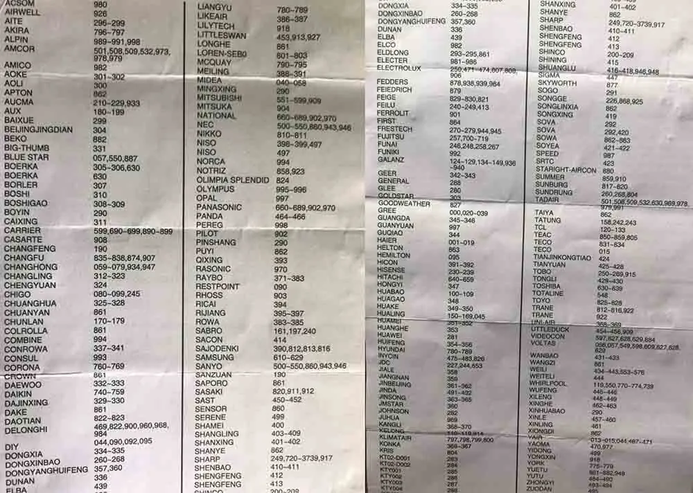 bảng tần số máy lạnh đa năng