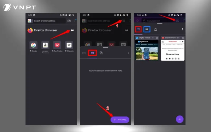 Dễ dàng mở tab ẩn danh trên trình duyệt Firefox điện thoại, một quy trình tương tự có thể áp dụng trên máy tính