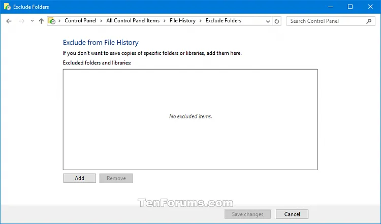 Tùy chỉnh loại bỏ các thư mục không mong muốn khỏi quá trình sao lưu của File History