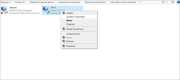 Nhấp chuột phải và chọn Connect để bật WiFi