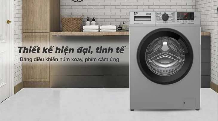 Bảng điều khiển máy giặt Beko 8kg với núm xoay và phím cảm ứng hiện đại