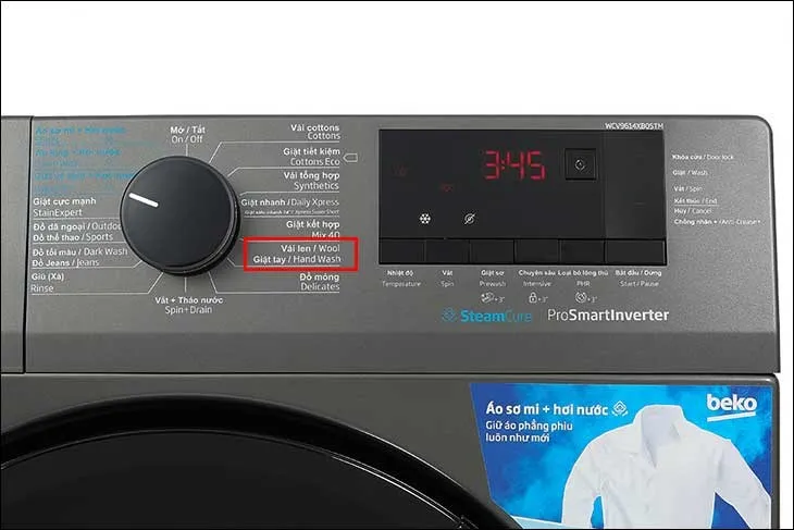 Chương trình Hand Wash/Wool của máy giặt Beko 8kg bảo vệ tối đa các loại vải len và đồ cần giặt tay