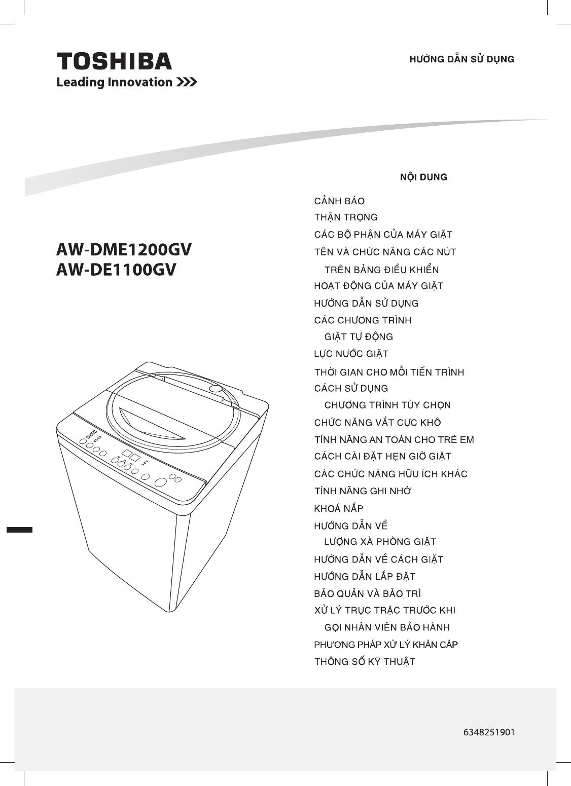 Hướng dẫn sử dụng máy giặt Toshiba AW-DE1100GV
