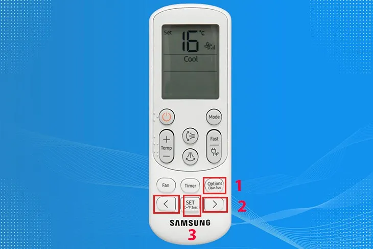 Chọn chức năng Quiet từ menu Options trên remote máy lạnh Samsung để giảm tiếng ồn