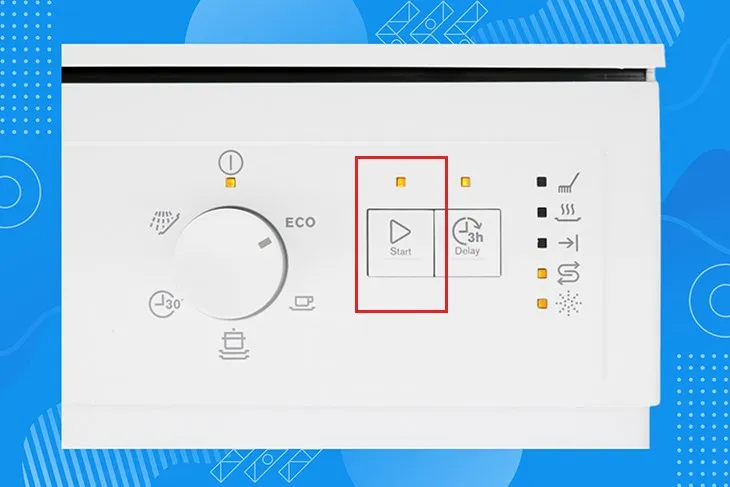 Nút nguồn và đèn báo trên bảng điều khiển máy rửa chén Electrolux
