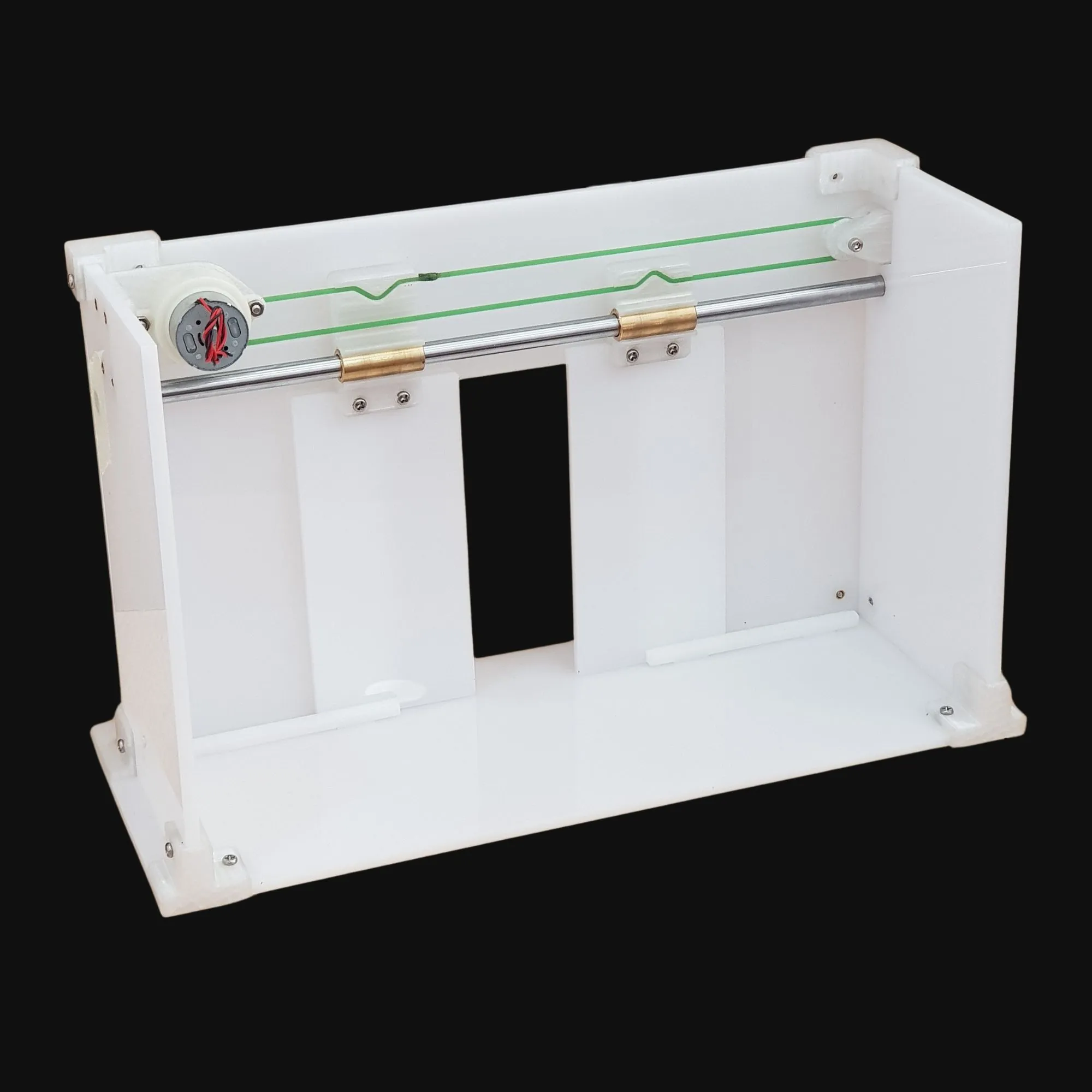 Góc nhìn cận cảnh các bộ phận của mô hình hệ thống lắp ráp tự động cho cửa